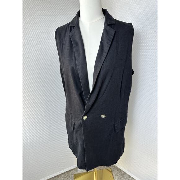 Halston Jackets & Blazers - Halston Vest Black Button Pockets Linen Blend Collared large